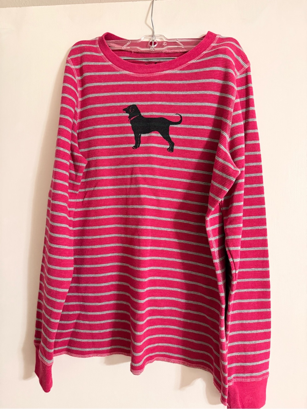 The Black Dog Pink and Gray Striped Knit Top with Dog Logo